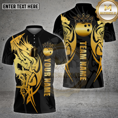 Maxcorners Dragon Bowling Shirt Golden Tribal Multioptions Personalized Name, Team Name Unisex 3D Shirt (4 Colors)