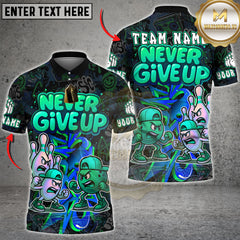 Maxcorners Bowling Shirt Graffiti Never Give Up Multioptions Personalized Name, Team Name Unisex 3D Shirt (4 Colors)