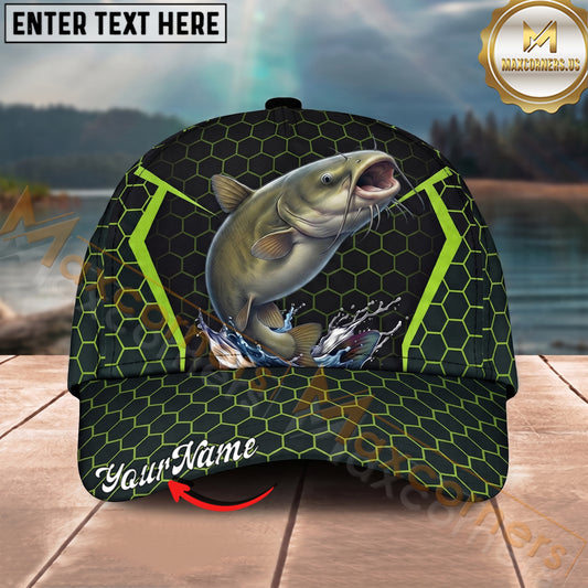 Maxcorners Fishing Neon Hexagon Pattern Personalized Name 3D Cap (12 Fish Species)
