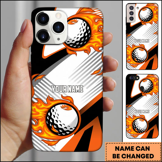 Maxcorners Golf Geometric Diagonal Lines Flaming Golf Ball Orange Personalized Phone Case