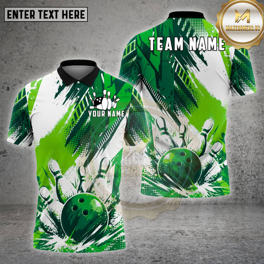 Maxcorners Bowling Ball Pin Splash Grunge Multiple Options Personalized Name, Team Name 3D Shirt