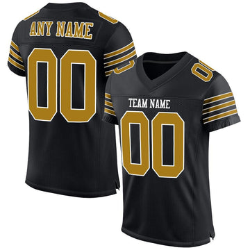 Maxcorners Custom Black Old Gold-White Mesh Authentic Football Jersey LM2605