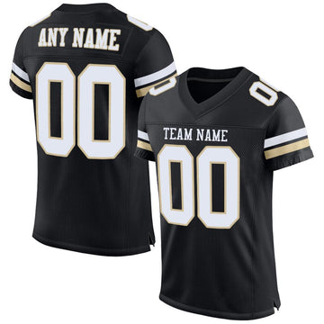 Maxcorners Custom Black White-Vegas Gold Mesh Authentic Football Jersey LM2605