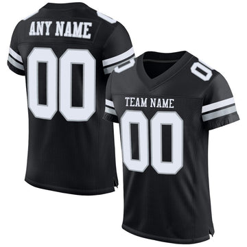 Maxcorners Custom Black White-Silver Mesh Authentic Football Jersey LM2605