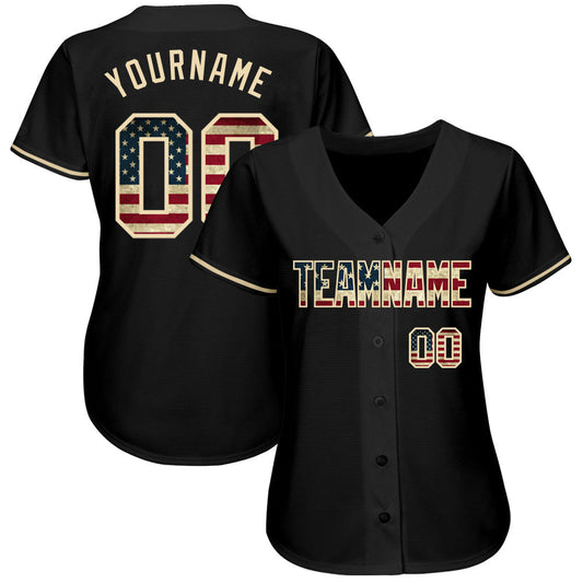 Maxcorners Custom Black USA Flag-Red Premium Baseball Jersey LM0210