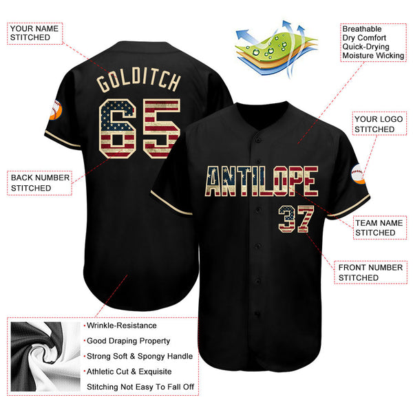 Maxcorners Custom Black USA Flag-Red Premium Baseball Jersey LM0210