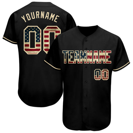 Maxcorners Custom Black USA Flag-Red Premium Baseball Jersey LM0210