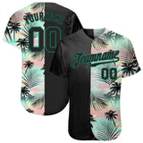 Custom Black-Kelly Green Tropical Palm Leaves Pattern Authentic Baseball Jersey