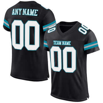 Maxcorners Custom Black White-Teal Mesh Authentic Football Jersey LM2605