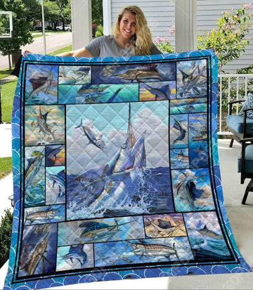 Maxcorners Journey Through The Deep Blue With Blue Marlin 3D Quilt - Blanket