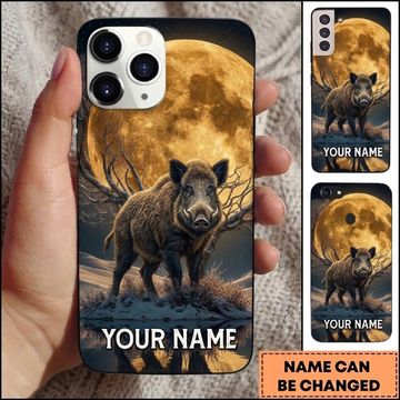 Maxcorners Hunting Majestic Boar Golden Full Moon Winter Night Customized Name Phone Case