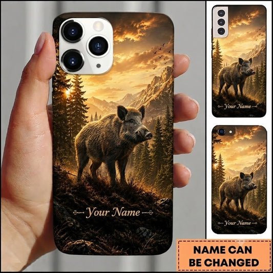 Maxcorners Hunting Boar Golden Sunset Mountain Forest Customized Name Phone Case
