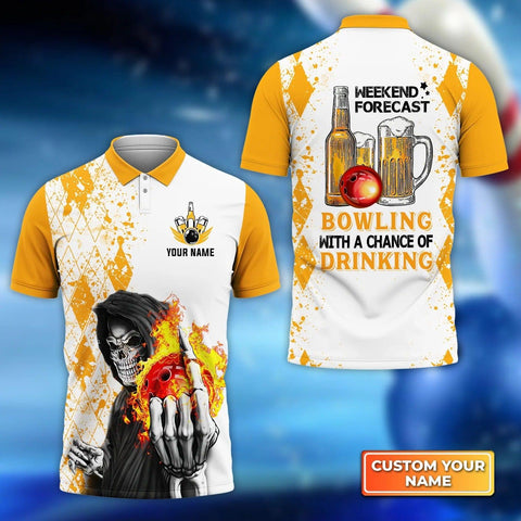 Maxcorners Bowling Beer Weekend Forecast Bowling With A Big Chance Of Drinking Customized Name 3D Polo Shirt