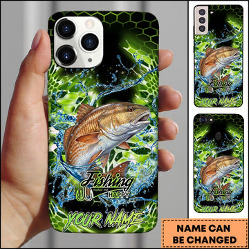 Maxcorners Redfish Fishing Neon Green Honeycomb Water Splash Personalized Name Phone Case