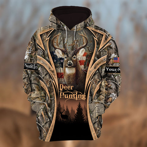 Maxcorners Custom Name US Flag The Best Flag Deer Hunting 3D All Over Printed Clothes