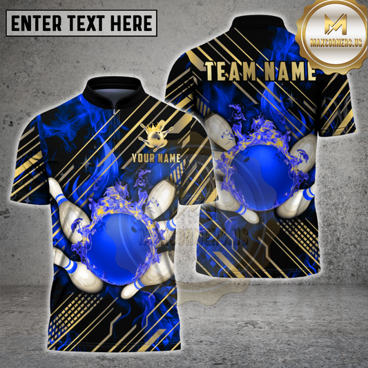 Maxcorners Bowling Ball Golden Diagonal Stripes Fire Multicolor Options Personalized Name, Team Name 3D Shirt (4 Colors)