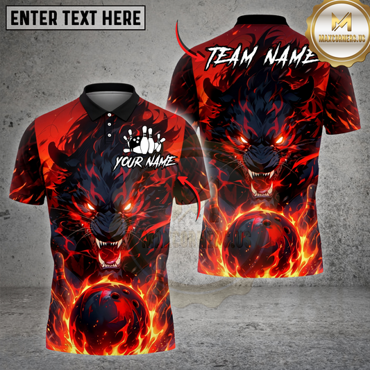 Maxcorners Bowling Shirt Fire Wolf Flaming Ball Dark Beast Graphic Multicolor Options Personalized Name, Team Name 3D Shirt (4 Colors)