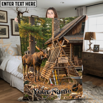 Maxcorners Humorous Moose Construction DIY Specialist at Cabin Personalized 3D Blanket