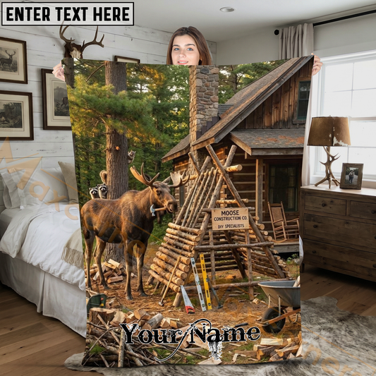 Maxcorners Humorous Moose Construction DIY Specialist at Cabin Personalized 3D Blanket