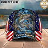 Maxcorners Fishing American Flag Metal Chain Personalized Name 3D Cap (12 Fish Species)