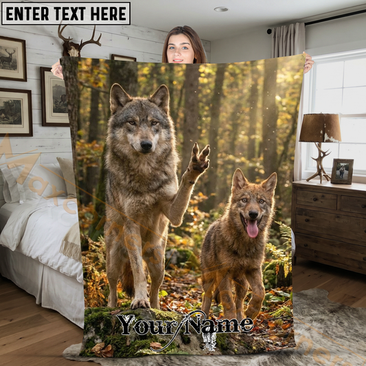 Maxcorners Cute Wolves Making Peace Sign Selfie Personalized 3D Blanket