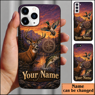 Maxcorners Hunting Deer Duck Bass Purple Orange Sunset Compass Customized Name Phone Case