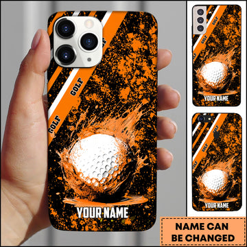 Maxcorners Golf Abstract Grunge Splatter Orange Fire Golf Ball Personalized Phone Case