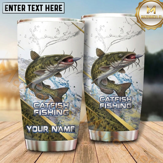 Maxcorners Fishing Tumbler White Gray Marble Hook Design Personalized Name Tumbler (13 Species)