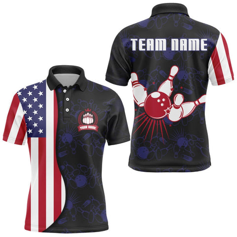 MaxCorners American Flag Navy Jersey Customized Name 3D Bowling Polo Shirt For Men