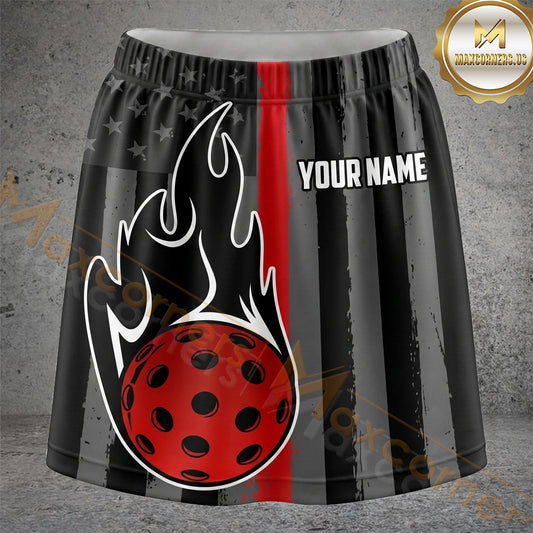 Maxcorners Pickleball Black White Flame Ball Personalized 3D Skort, Skirts With Shorts