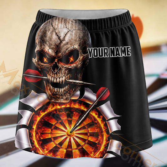 Maxcorners Darts Flaming Skull Dartboard Personalized 3D Skort, Skirts With Shorts