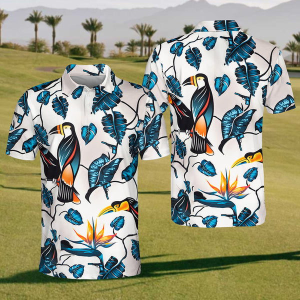 Maxcorners Bird Of Paradise Mens Golf Polo Shirt, Mens Golf Shirt, Gift For Golf Lovers