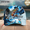 Maxcorners Fishing Blue Scale Water Splash Personalized Name 3D Cap (12 Fish Species)