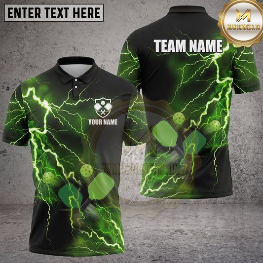 Maxcorners Pickleball Polo Electric Lightning Paddles Multiple Options Personalized Name, Team Name 3D Shirt