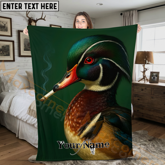 Maxcorners Artistic Wood Duck Portrait Smoking Cigarette Personalized 3D Blanket