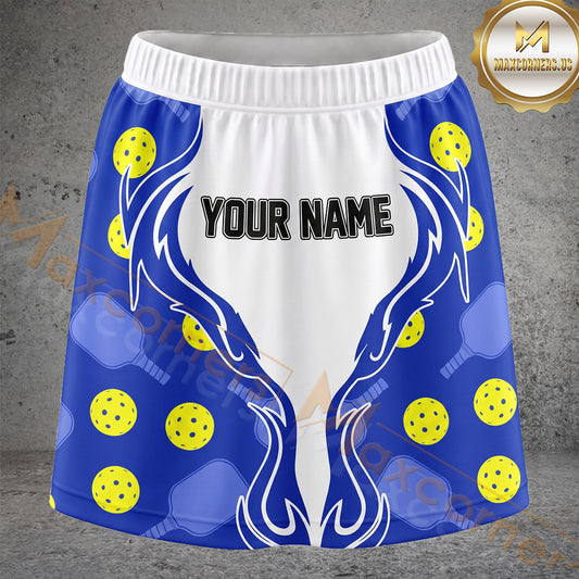Maxcorners Pickleball Royal Blue Flame Swirl Ball Personalized 3D Skort, Skirts With Shorts