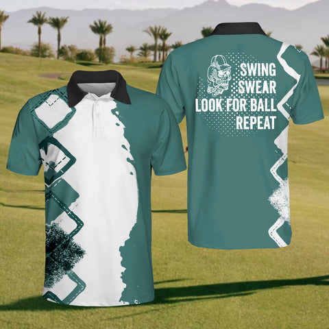Maxcorners Swing, Swear, Looking For The Ball Men’s Golf Polo Shirt, Mens Goft Gift, Gift For Golf Lovers