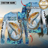Maxcorners Fishing Blue Camo Water Splash Personalized Name, Team Name 3D Long Sleeve Shirt ( 12 Fish Species)