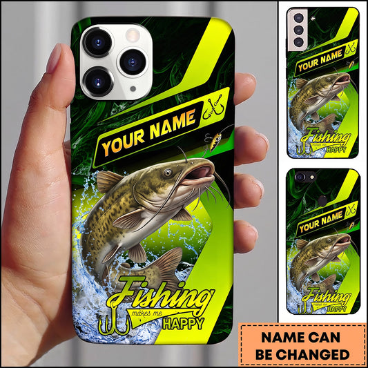 Maxcorners Neon Green Modern Graphic Personalized Name Phone Case (13 Fish Species)