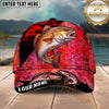 Maxcorners Fishing Red Smoke Scale Graphic Personalized Name 3D Cap (12 Fish Species)