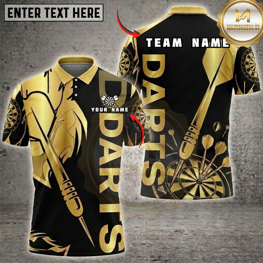 Maxcorners Golden Darts Luxury Typography Abstract Dartboard Multiple Options Personalized Name, Team Name 3D Shirt