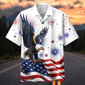 Maxcorners 100 Years of Route 66 & America 250th Anniversary Classic Red Mustang Patriotic White Hawaiian Shirt