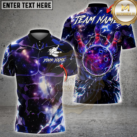 Maxcorners Bowling Cosmic Galaxy Lightning Ball Pins Multiple Options Personalized Name, Team Name 3D Shirt