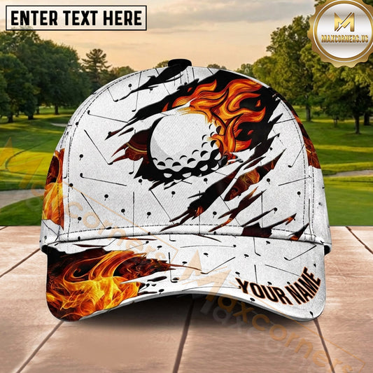 Maxcorners Golf Flaming Golf Ball Torn Surface Effect Personalized Name 3D Classic Cap