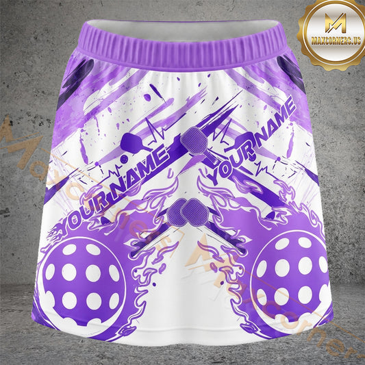 Maxcorners Pickleball Purple Dual Ball Grunge Personalized 3D Skort, Skirts With Shorts