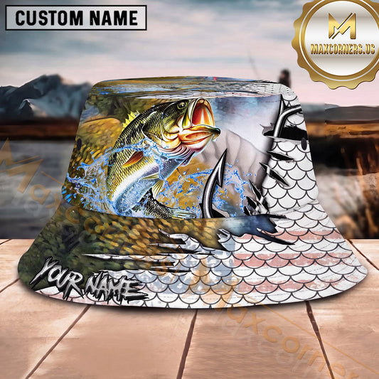 Maxcorners Fishing Torn Scale Water Splash Graphic Personalized 3D Bucket Hat (13 Fish Species)