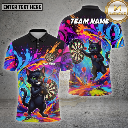 Maxcorners Darts Shirt Color Splash Black Cat Multiple Options Personalized Name, Team Name 3D Shirt