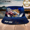 Maxcorners Fishing American Flag Blue Honeycomb Personalized Name 3D Bucket Hat (12 Fish Species)