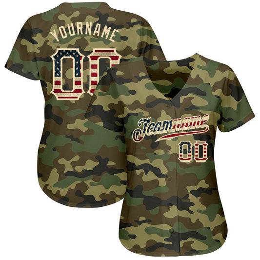 Maxcorners Custom Navy Vintage USA Flag-Cream Premium 3D Baseball Jersey LM0210