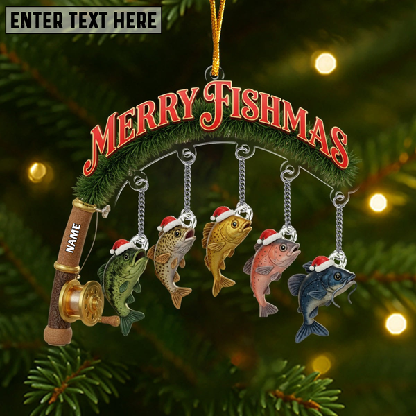 Maxcorners Merry Fishmas - Personalized Fishing Ornament With Charm